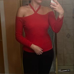 Zara ribbed top with cold shoulder halter